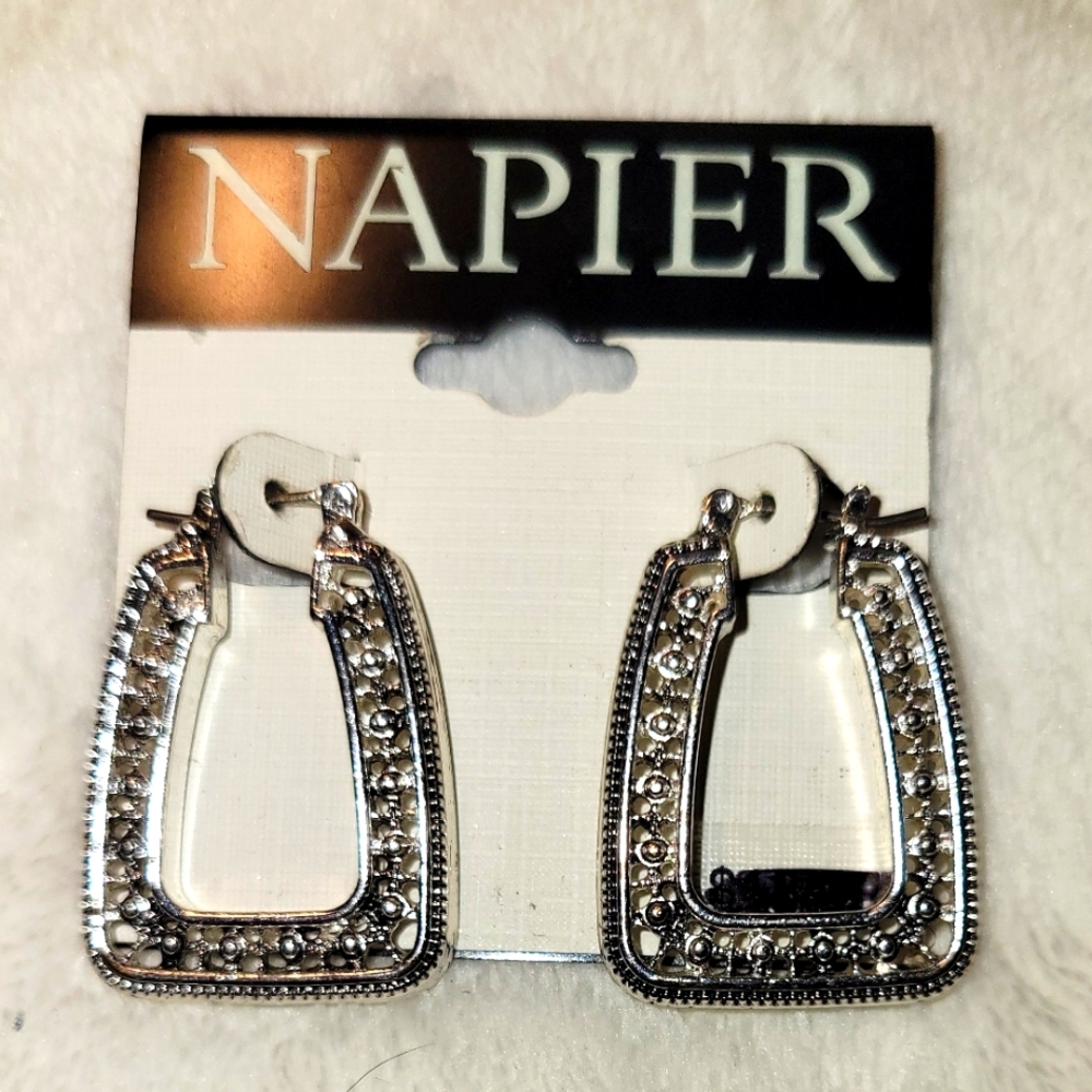 Napier Silver Tone Crystal Square Earrings